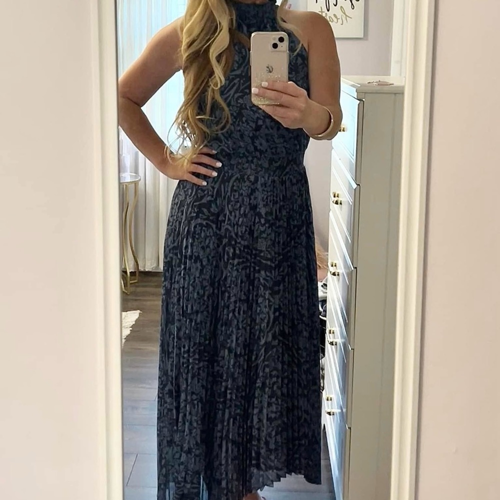 White House Black Market Navy Patterned Maxi Dress